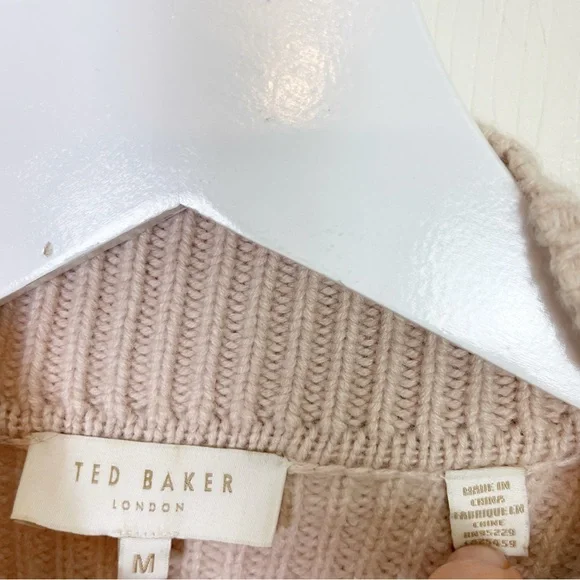 Ted Baker Gorgiey Chevron Stripe Mock Neck Sweater Blush Orange Wool Blend Sz M - Picture 9 of 10